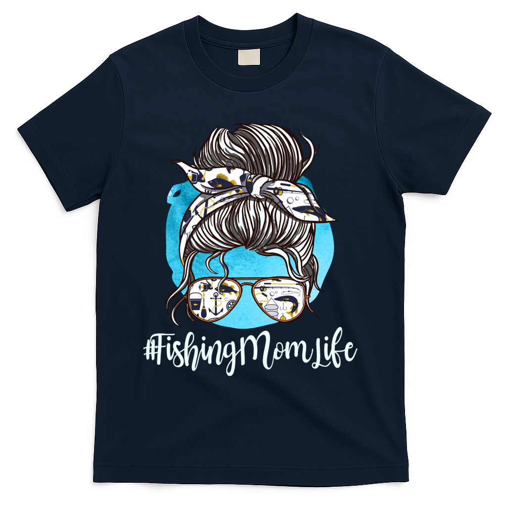 Fishing Mom Life Messy Bun Mom Funny Fishing Mom Cool Gift T-Shirt