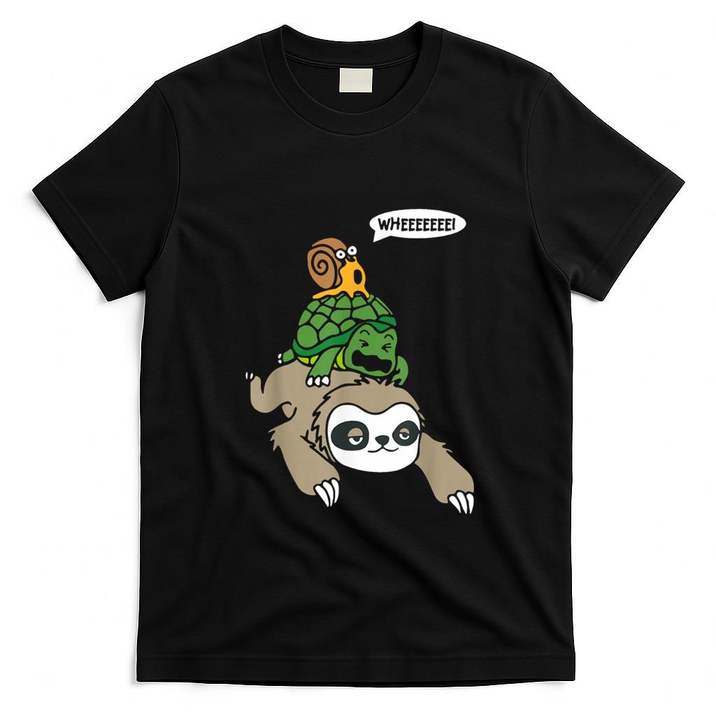 Funny Tees - Sloth Turtle Snail Piggyback Animal Running Wild T-Shirt