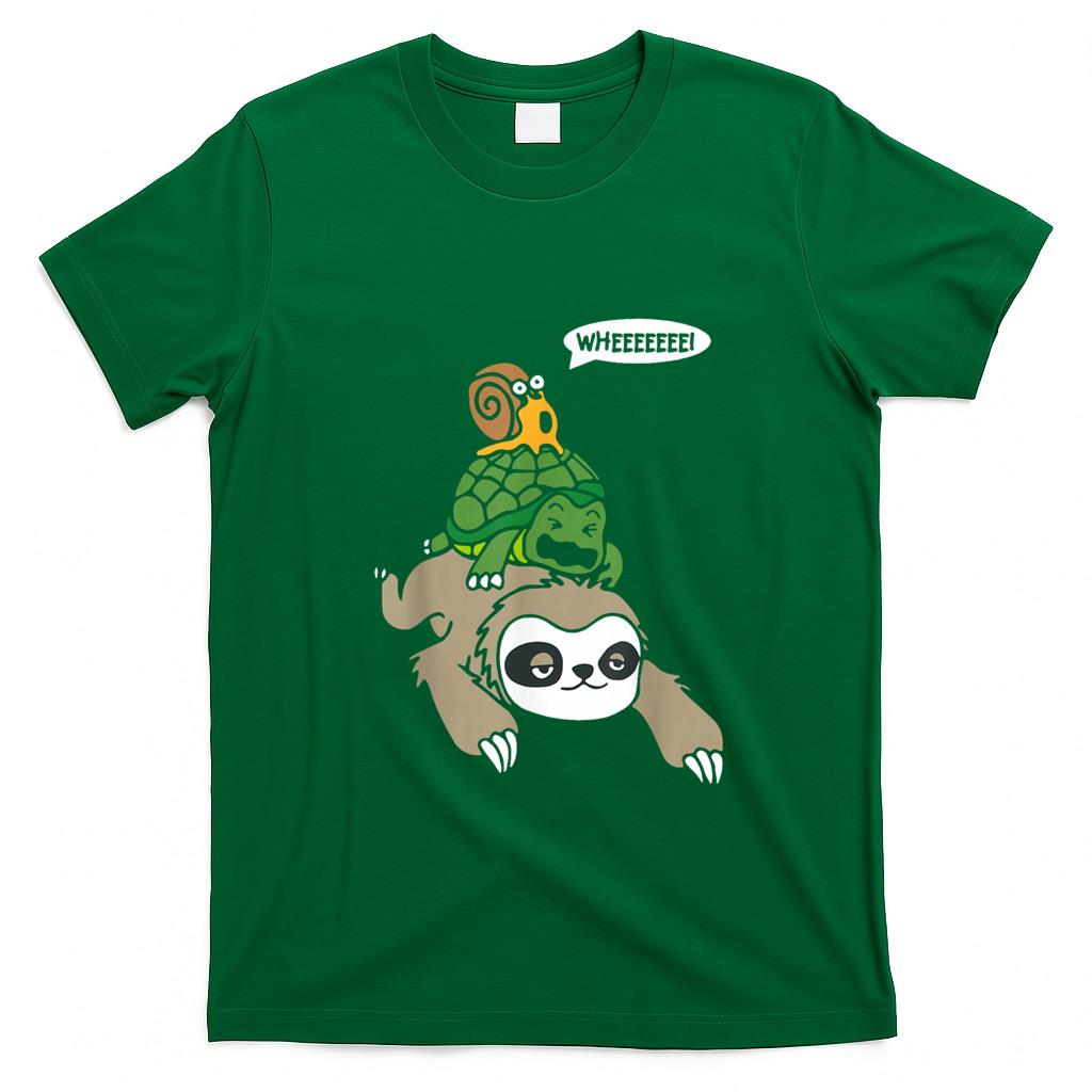 Funny Tees - Sloth Turtle Snail Piggyback Animal Running Wild T-Shirt
