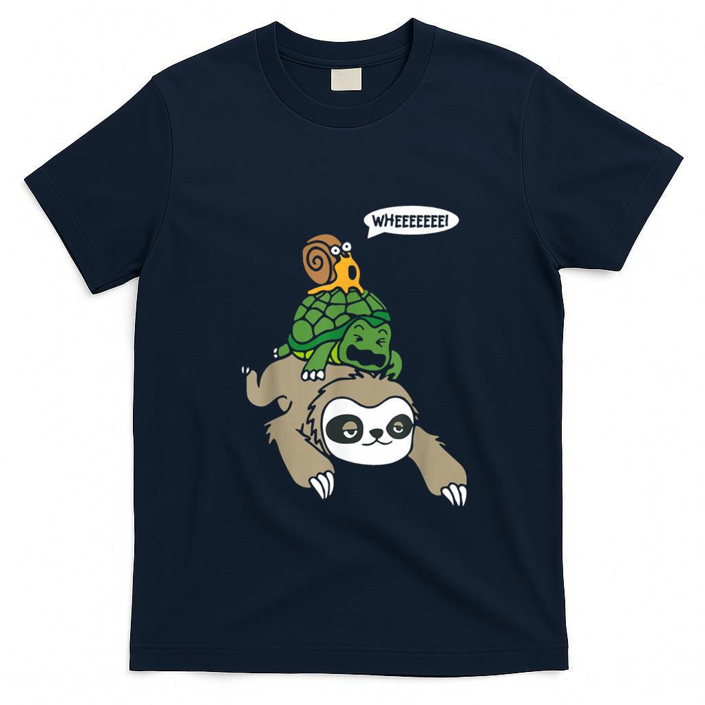 Funny Tees - Sloth Turtle Snail Piggyback Animal Running Wild T-Shirt