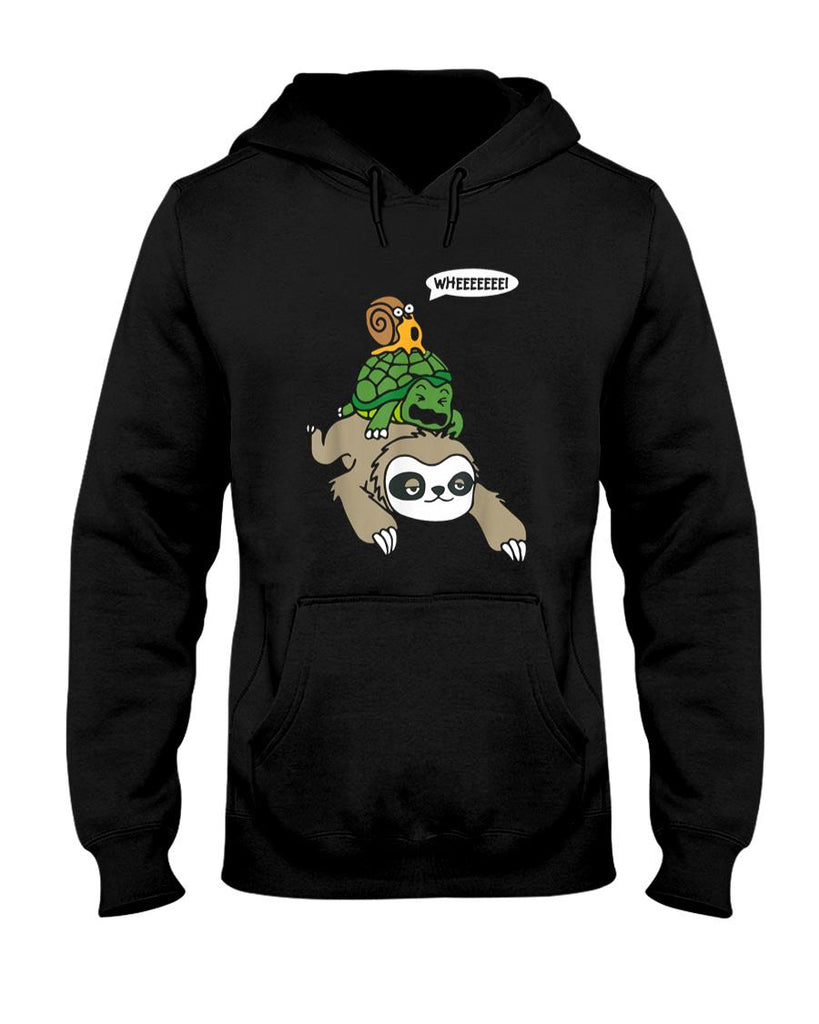 Funny Tees - Sloth Turtle Snail Piggyback Animal Running Wild T-Shirt
