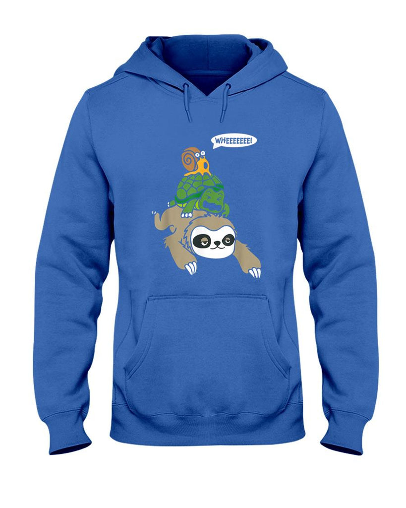 Funny Tees - Sloth Turtle Snail Piggyback Animal Running Wild T-Shirt