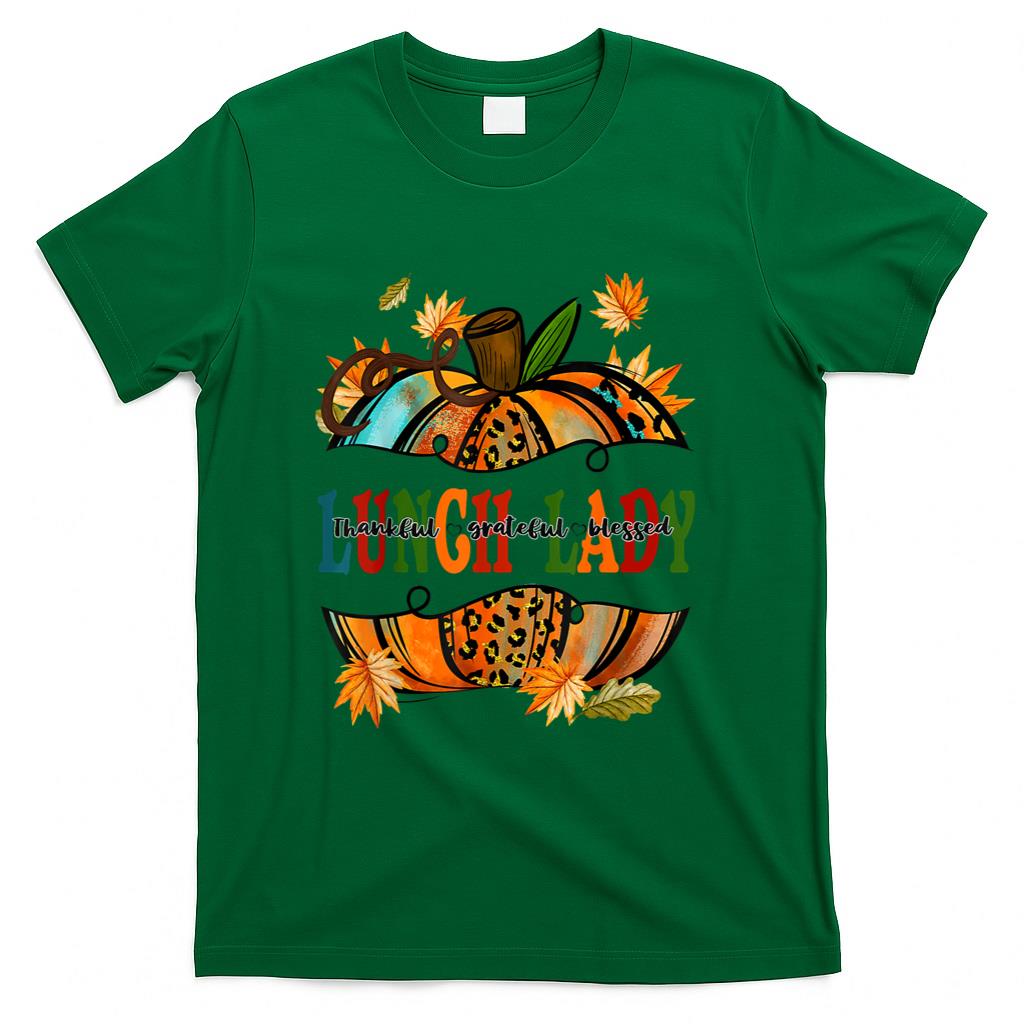 Leopard Pumpkin Fall Autumn Thanksgiving Lunch Lady Women T-Shirt
