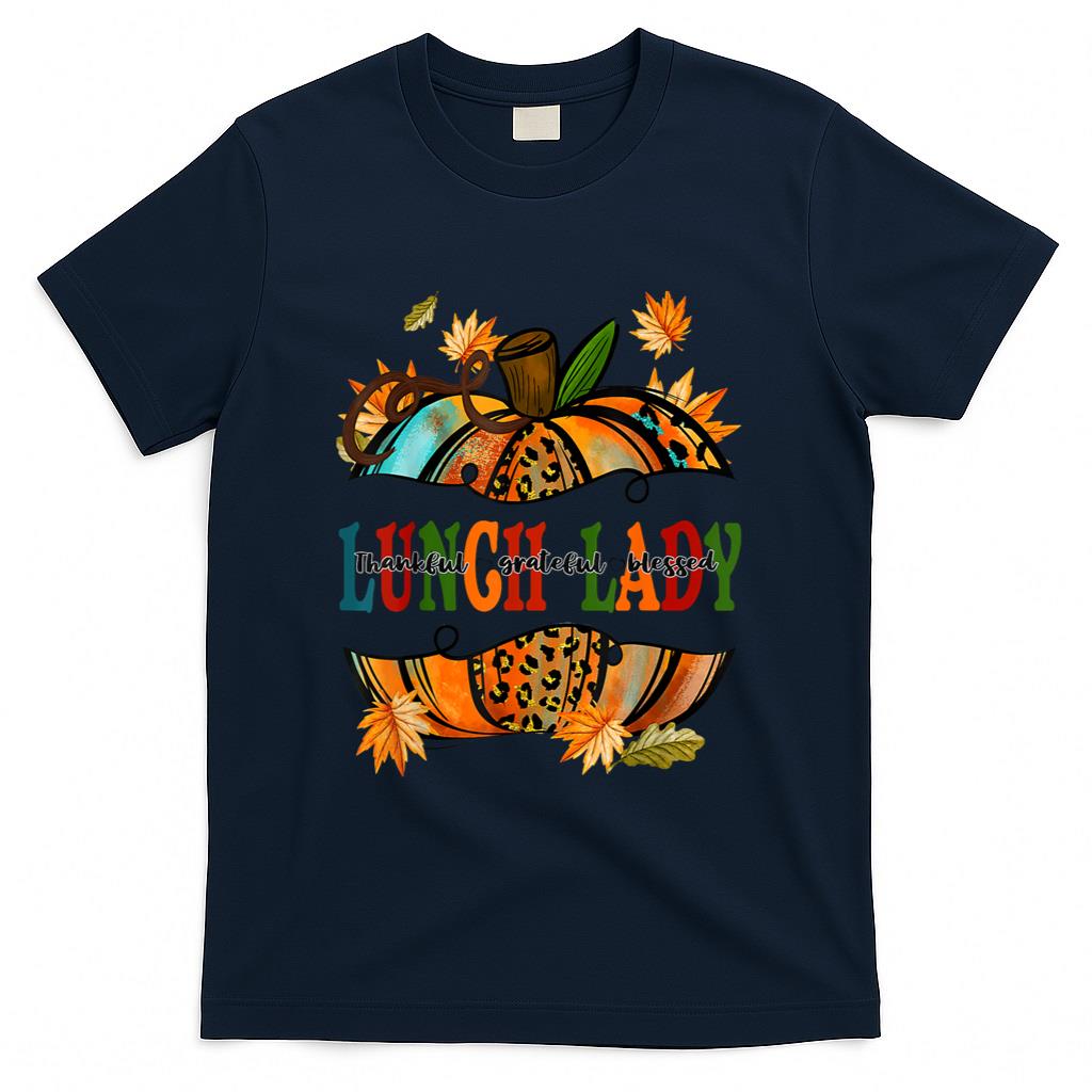 Leopard Pumpkin Fall Autumn Thanksgiving Lunch Lady Women T-Shirt