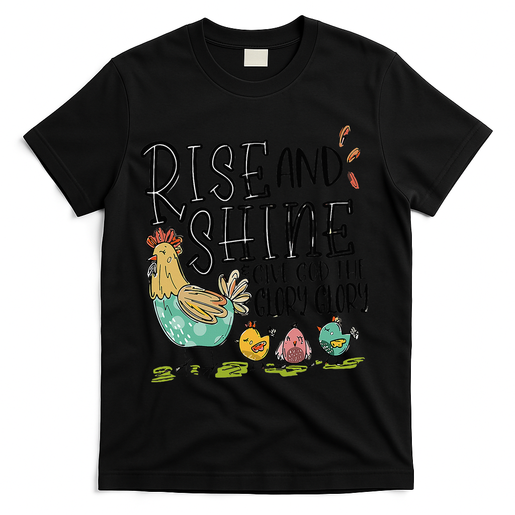 Rise And Shine Give God The Glory Funny Chicken Christian T-Shirt