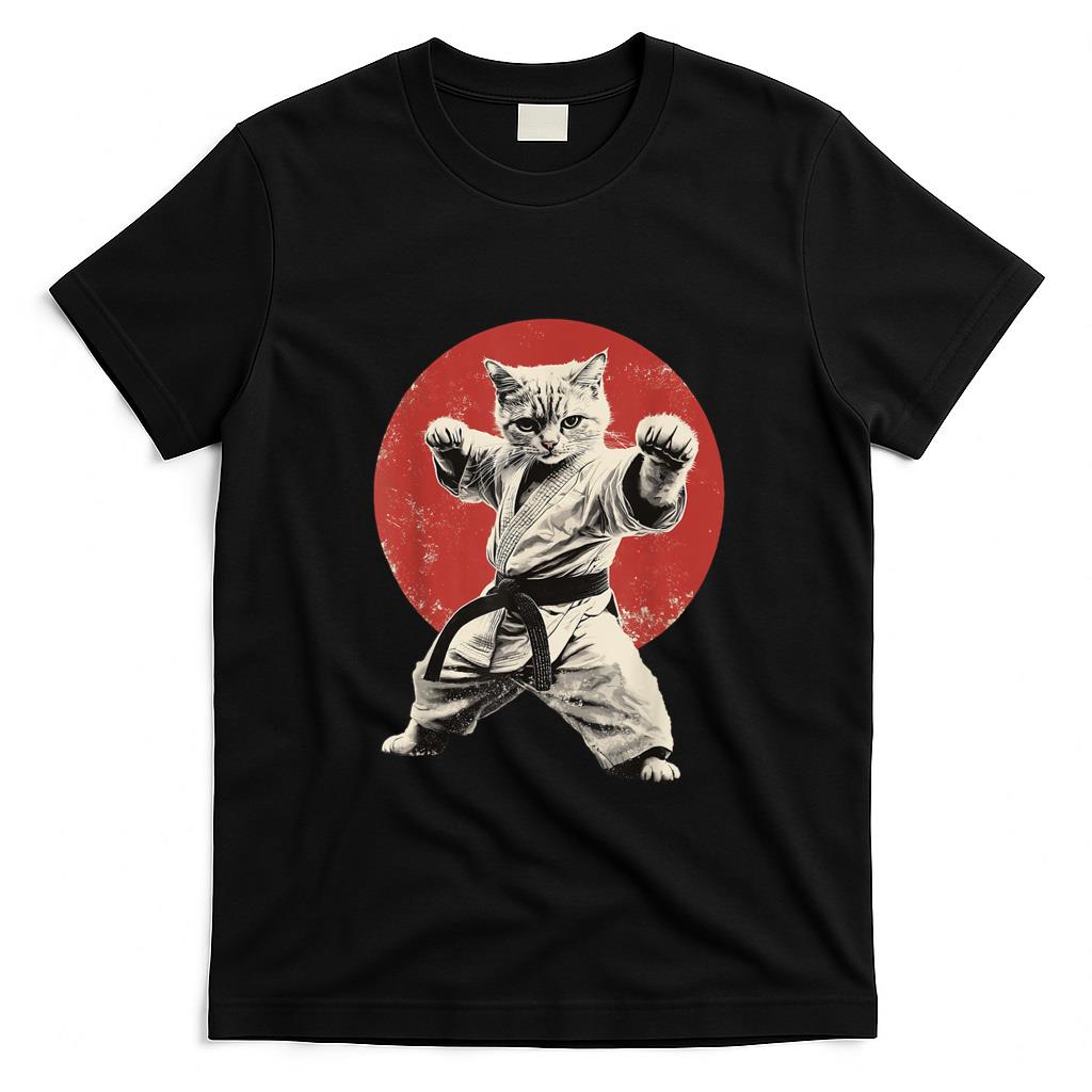 Funny Tees - Cat Karate Judo Japan Japanese Flag Funny Graphic T-Shirt for Men Women Girls Kids