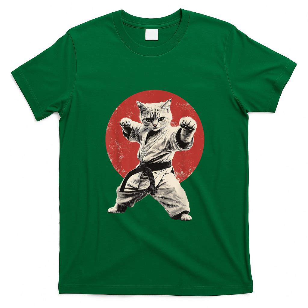 Funny Tees - Cat Karate Judo Japan Japanese Flag Funny Graphic T-Shirt for Men Women Girls Kids
