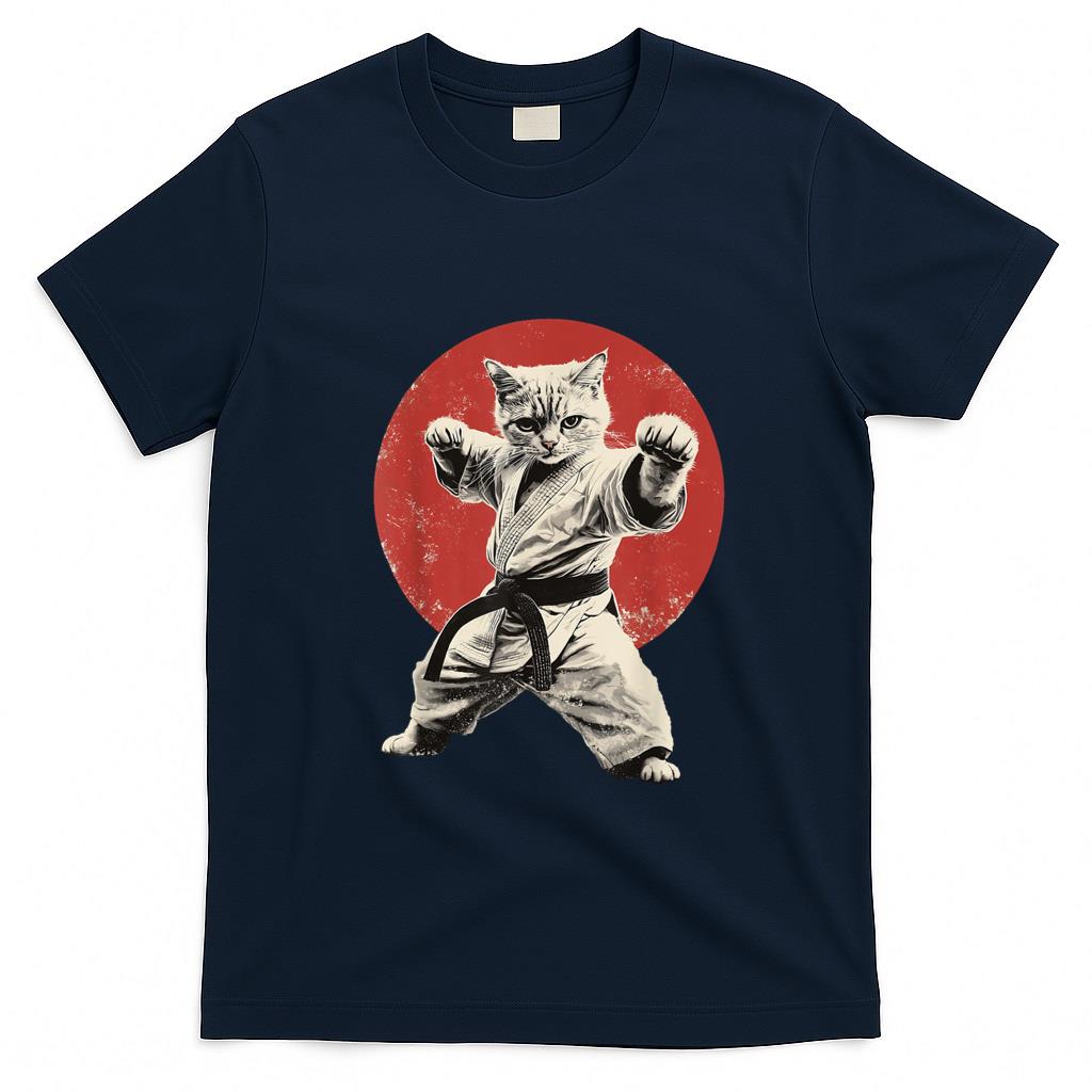 Funny Tees - Cat Karate Judo Japan Japanese Flag Funny Graphic T-Shirt for Men Women Girls Kids
