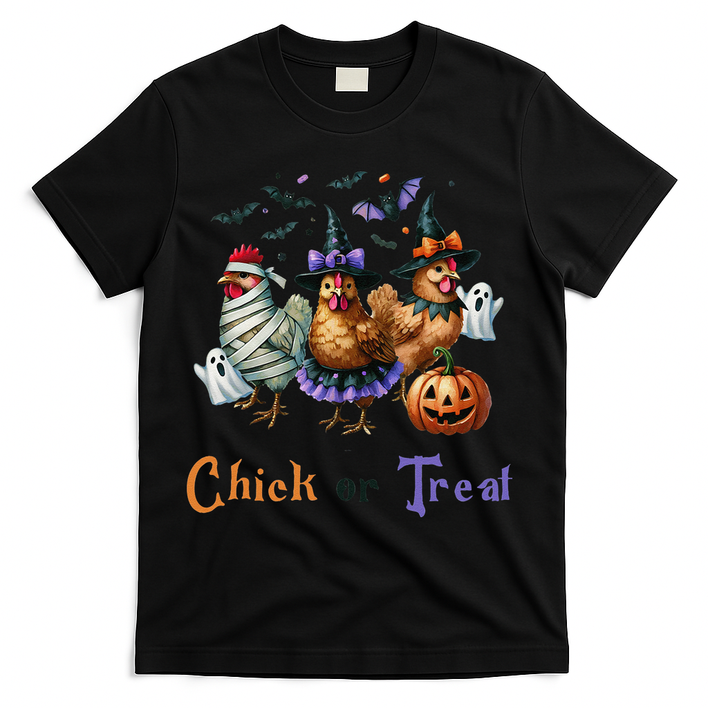 Halloween Chick Or Treat Pumpkins Chickens Farmer Funny T-Shirt