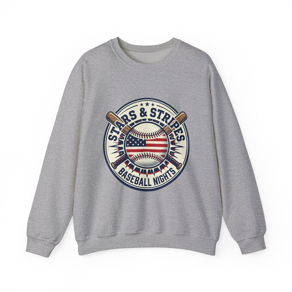 Stars & Stripes Baseball Crewneck Sweatshirt | Vintage Patriotic Baseball Graphic
