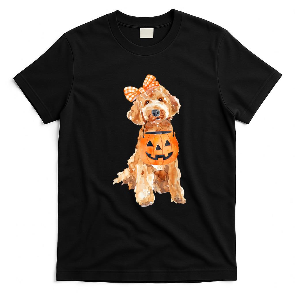 Pet Mom Halloween Shirt - Retro Goldendoodle Pumpkin Jack O Lantern Halloween Dog Mom T-Shirt
