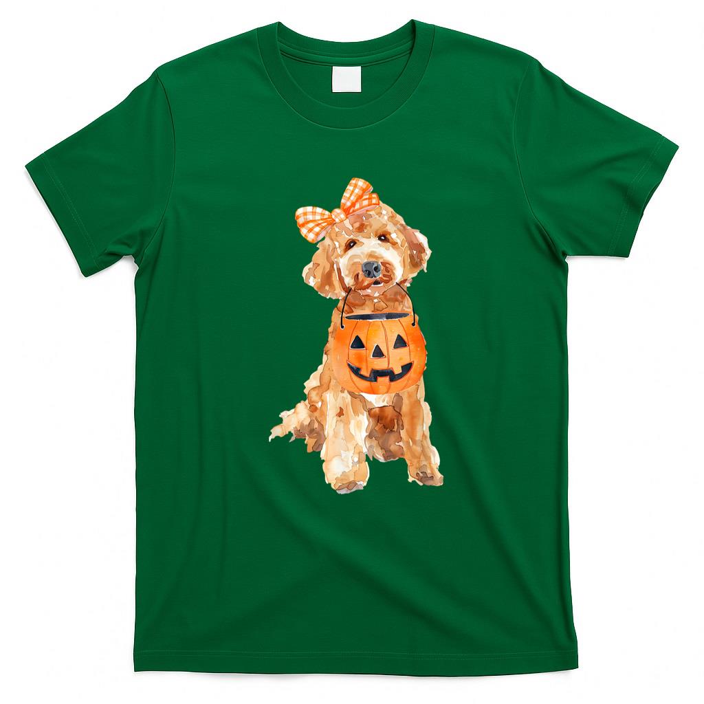 Pet Mom Halloween Shirt - Retro Goldendoodle Pumpkin Jack O Lantern Halloween Dog Mom T-Shirt