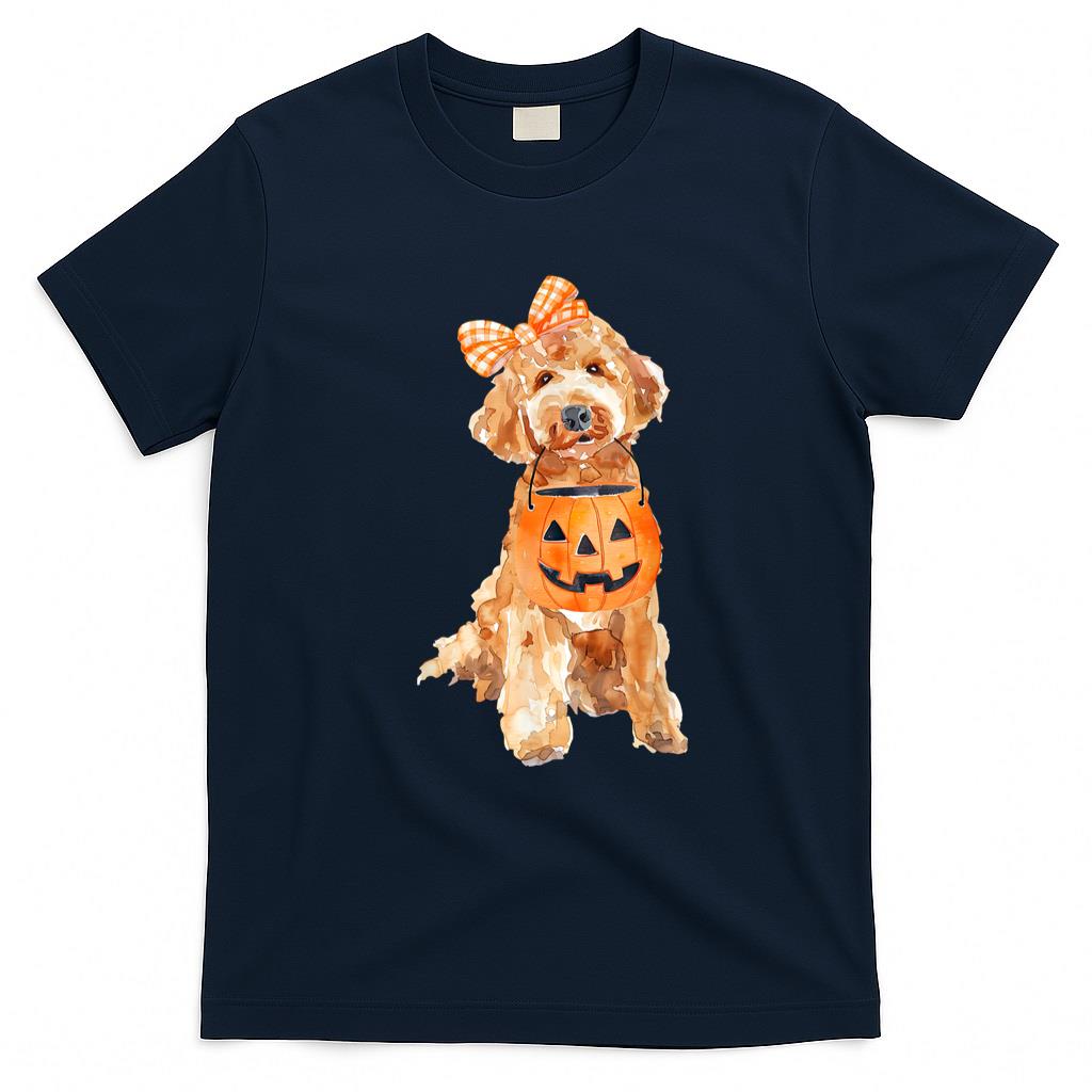 Pet Mom Halloween Shirt - Retro Goldendoodle Pumpkin Jack O Lantern Halloween Dog Mom T-Shirt