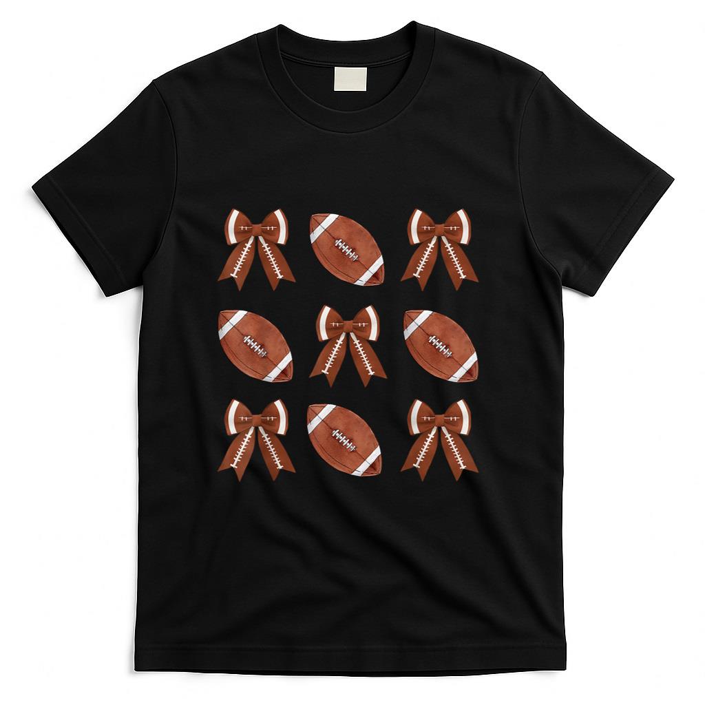 Coquette Bow American Football Thanksgiving Autumn Fall Yall T-Shirt