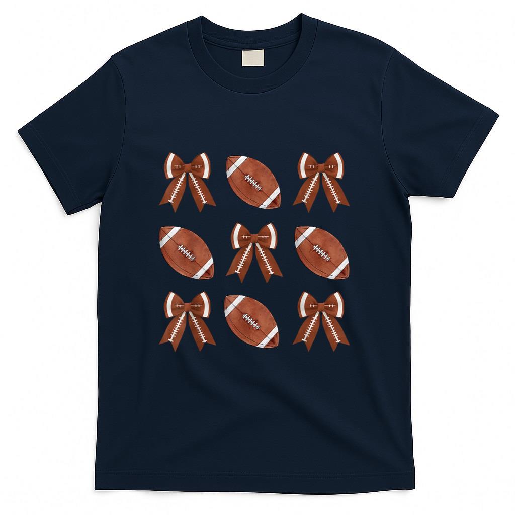 Coquette Bow American Football Thanksgiving Autumn Fall Yall T-Shirt