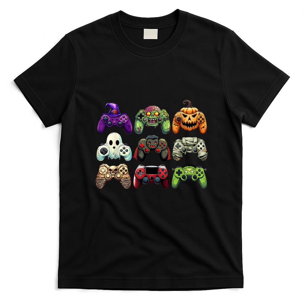 Halloween Shirt - Halloween Skeleton Zombie Gaming Controllers Mummy Boys Kids T-Shirt_1