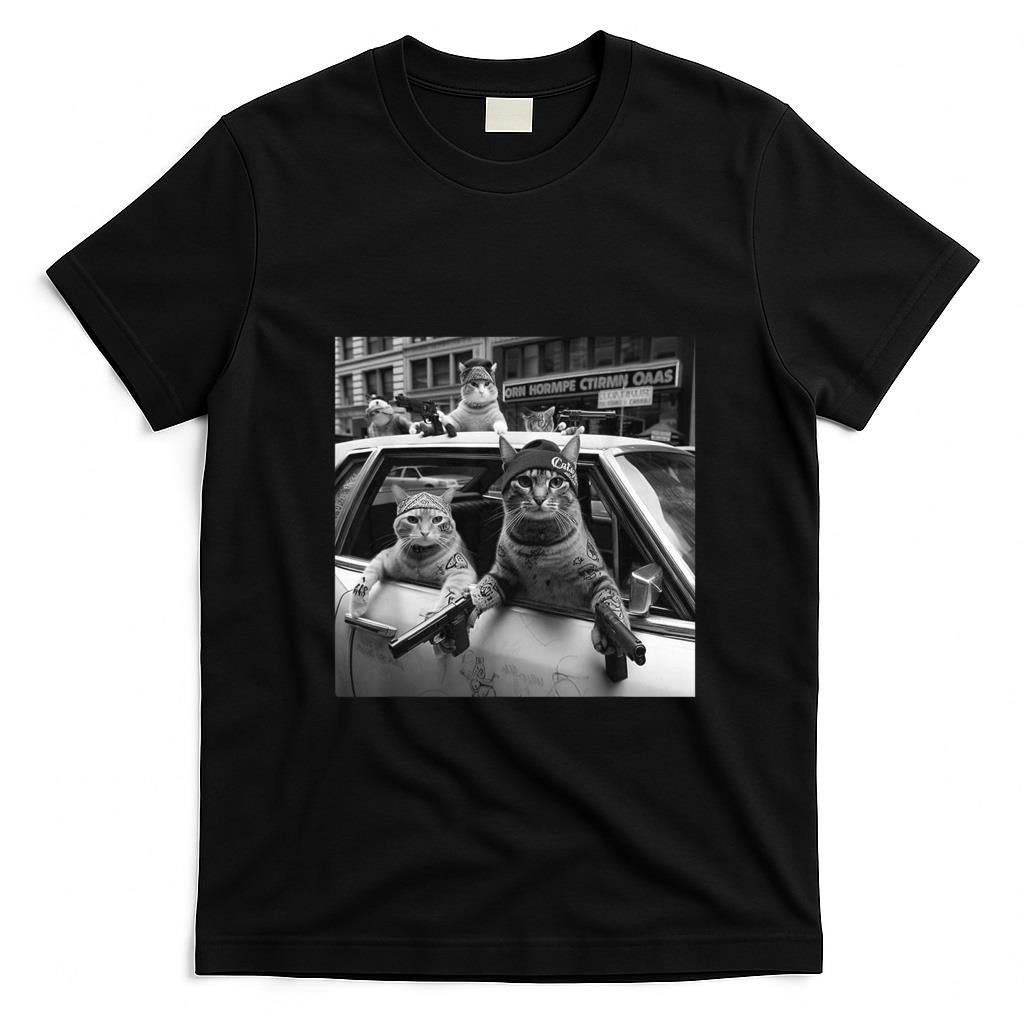 Funny Tees - Funny Gangster Cats Street Design T-Shirt