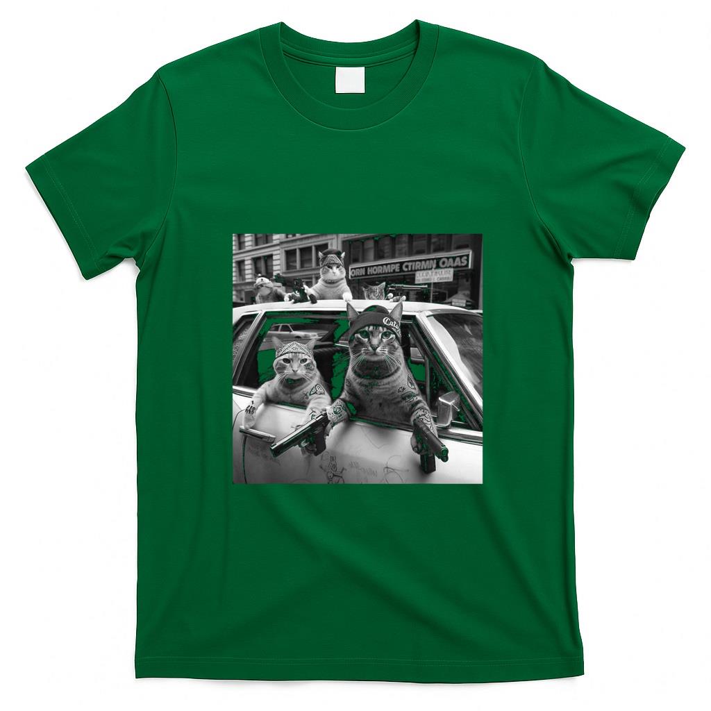 Funny Tees - Funny Gangster Cats Street Design T-Shirt