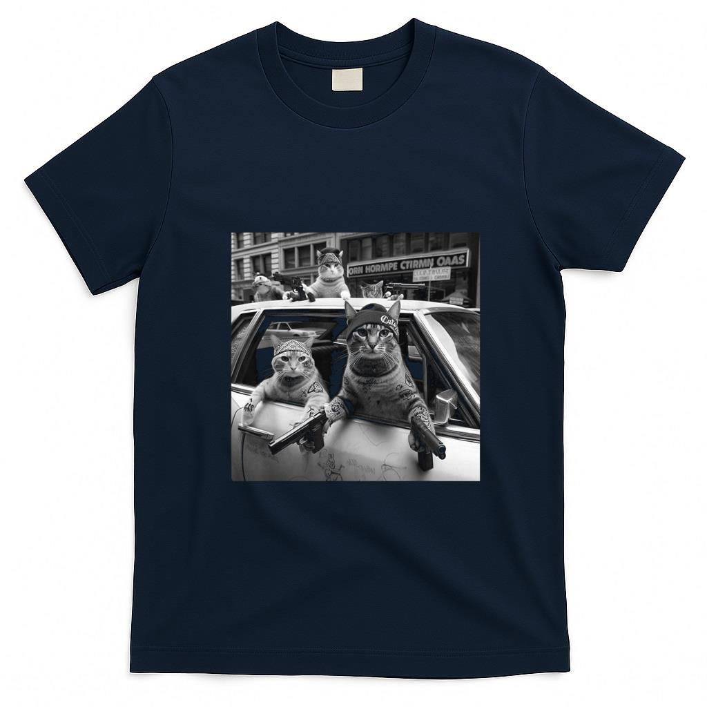Funny Tees - Funny Gangster Cats Street Design T-Shirt