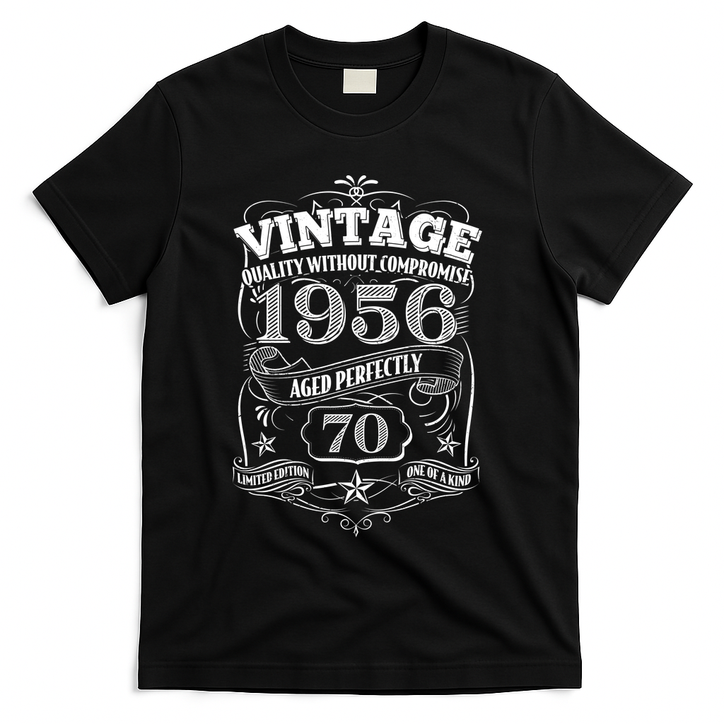 70th Birthday 1956 Vintage Quality Without Compromise  T-Shirt - Black