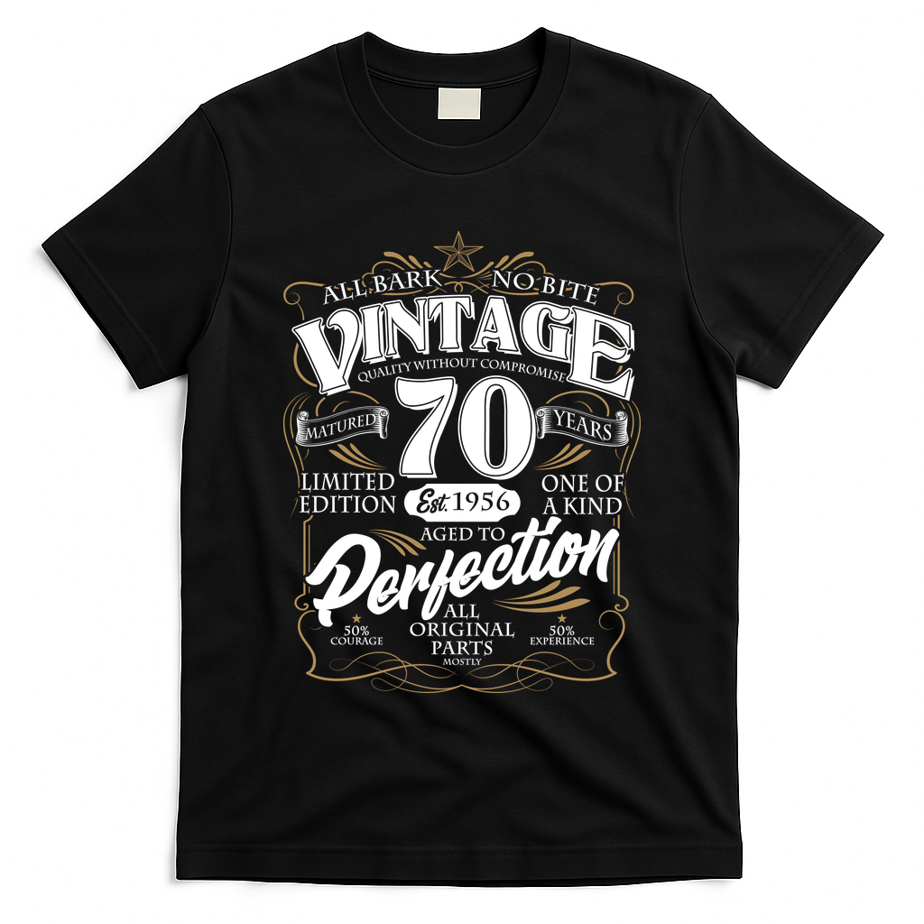 70th Birthday Est 1956 All Bark No Bite Vintage Birthday  T-Shirt