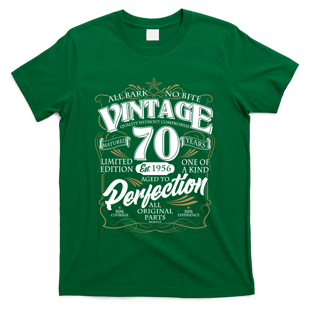 70th Birthday Est 1956 All Bark No Bite Vintage Birthday  T-Shirt