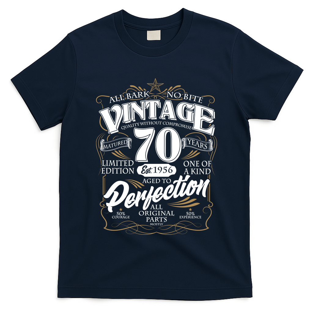 70th Birthday Est 1956 All Bark No Bite Vintage Birthday  T-Shirt