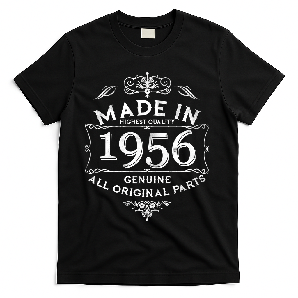 70th Birthday Made In 1956 Highest Quality Genuine All Original Parts T-Shirt - Black