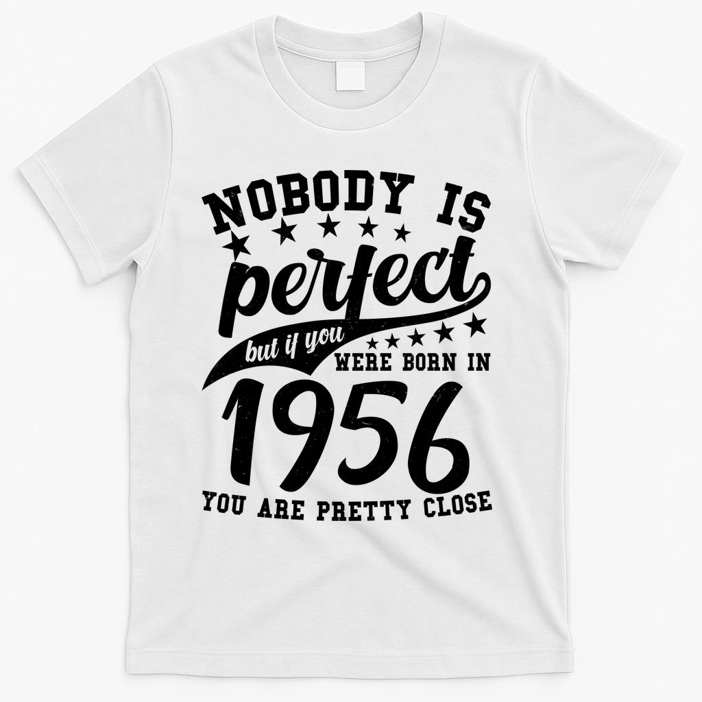 70th Birthday Nobody Is Perfect Born In 1956 You Are Pretty Close  T-Shirt - White