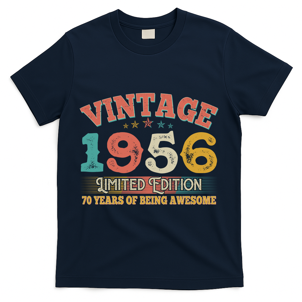 70th Birthday Vintage 1956 Limited Edition 70 Years Of Being Awesome T-Shirt - Navy