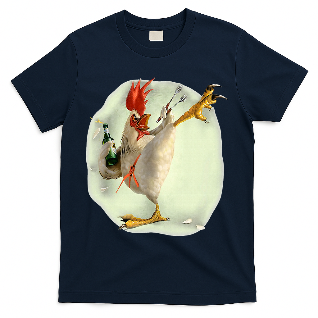 Chicken Beer Karate Kick Cool Chicken Funny Chicken Farmer T-Shirt