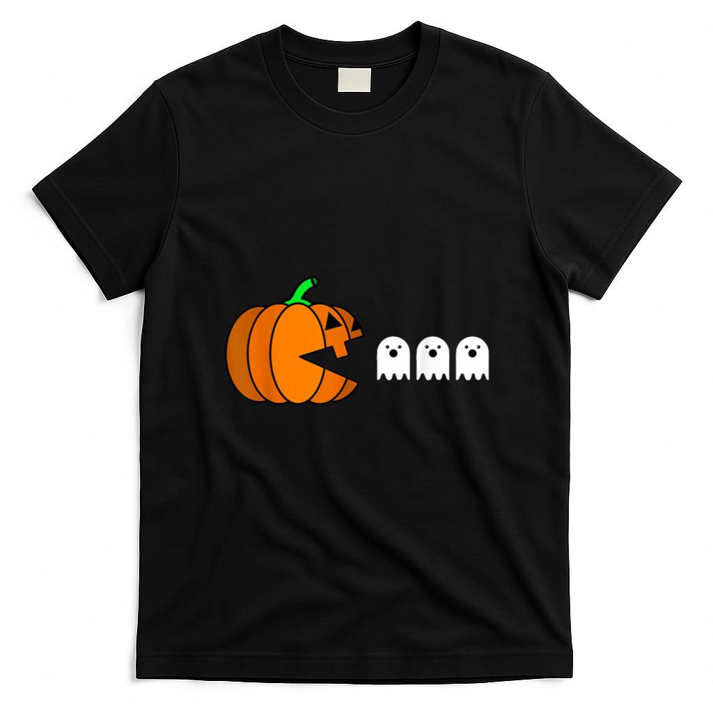 Halloween Shirt - Funny Halloween Pumpkin Eating Ghost, Gamer Men Women Kids T-Shirt
