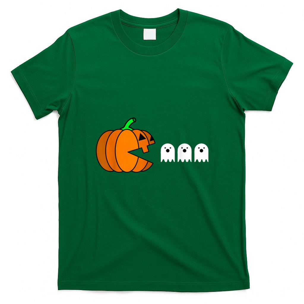 Halloween Shirt - Funny Halloween Pumpkin Eating Ghost, Gamer Men Women Kids T-Shirt
