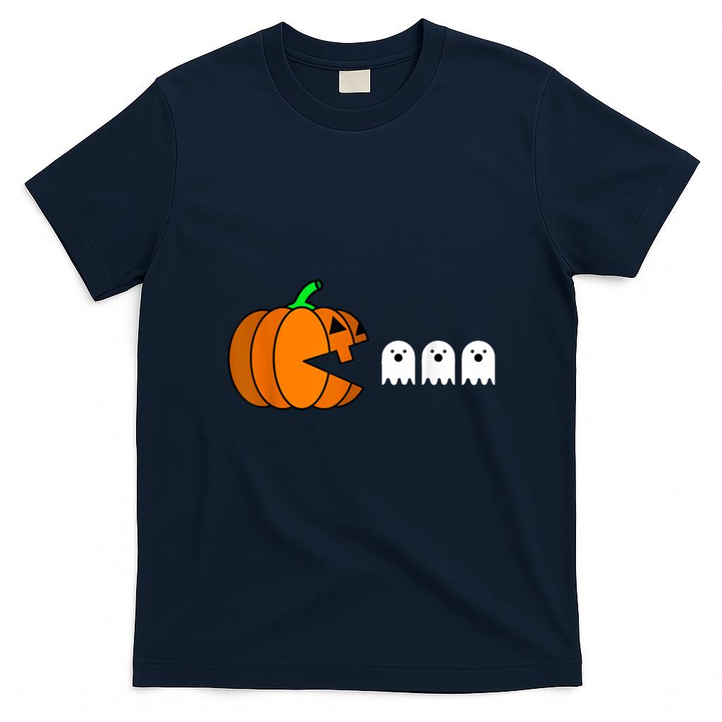 Halloween Shirt - Funny Halloween Pumpkin Eating Ghost, Gamer Men Women Kids T-Shirt