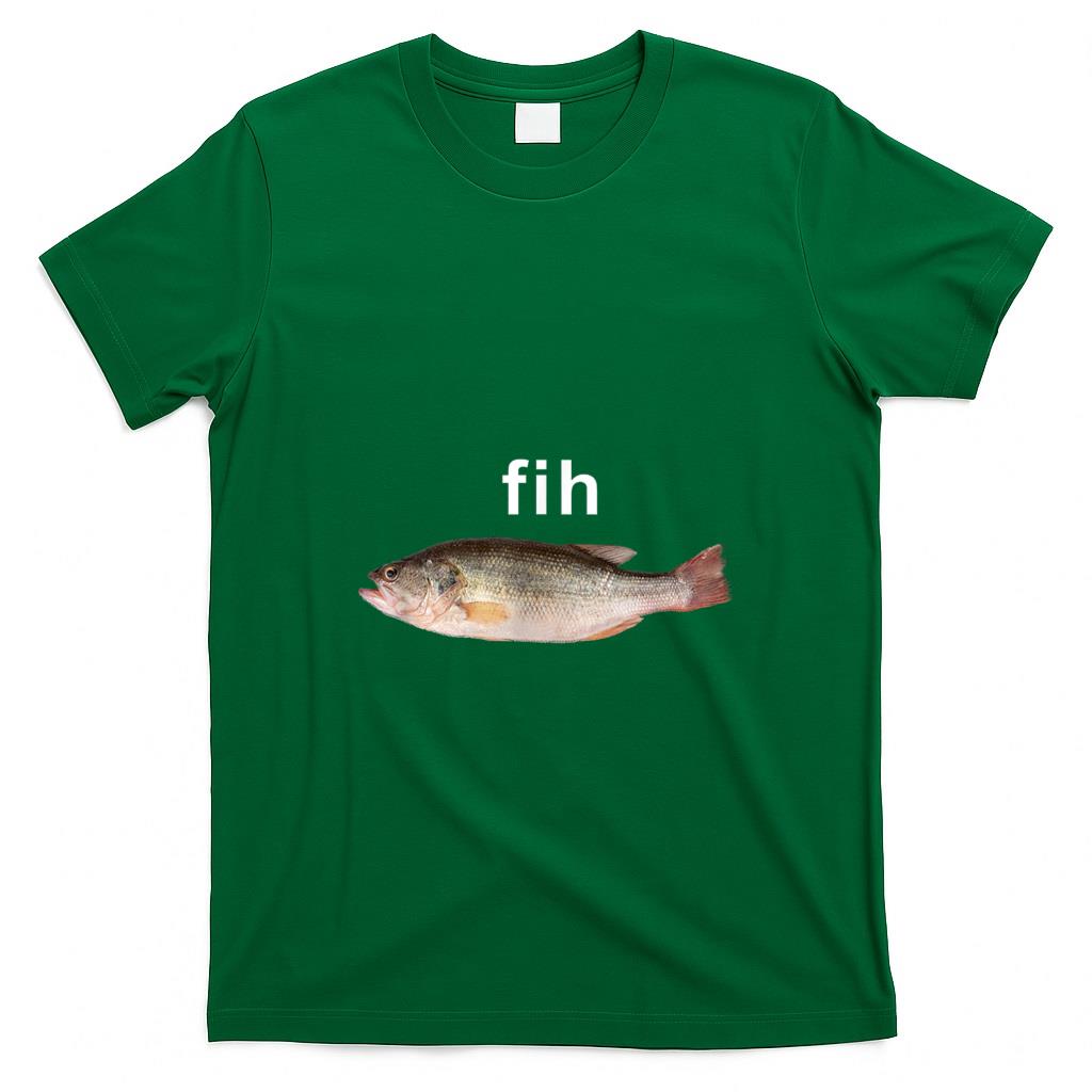Funny Tees - “Fih” Funny Misspelled Fish Meme, Simple Humor T-Shirt
