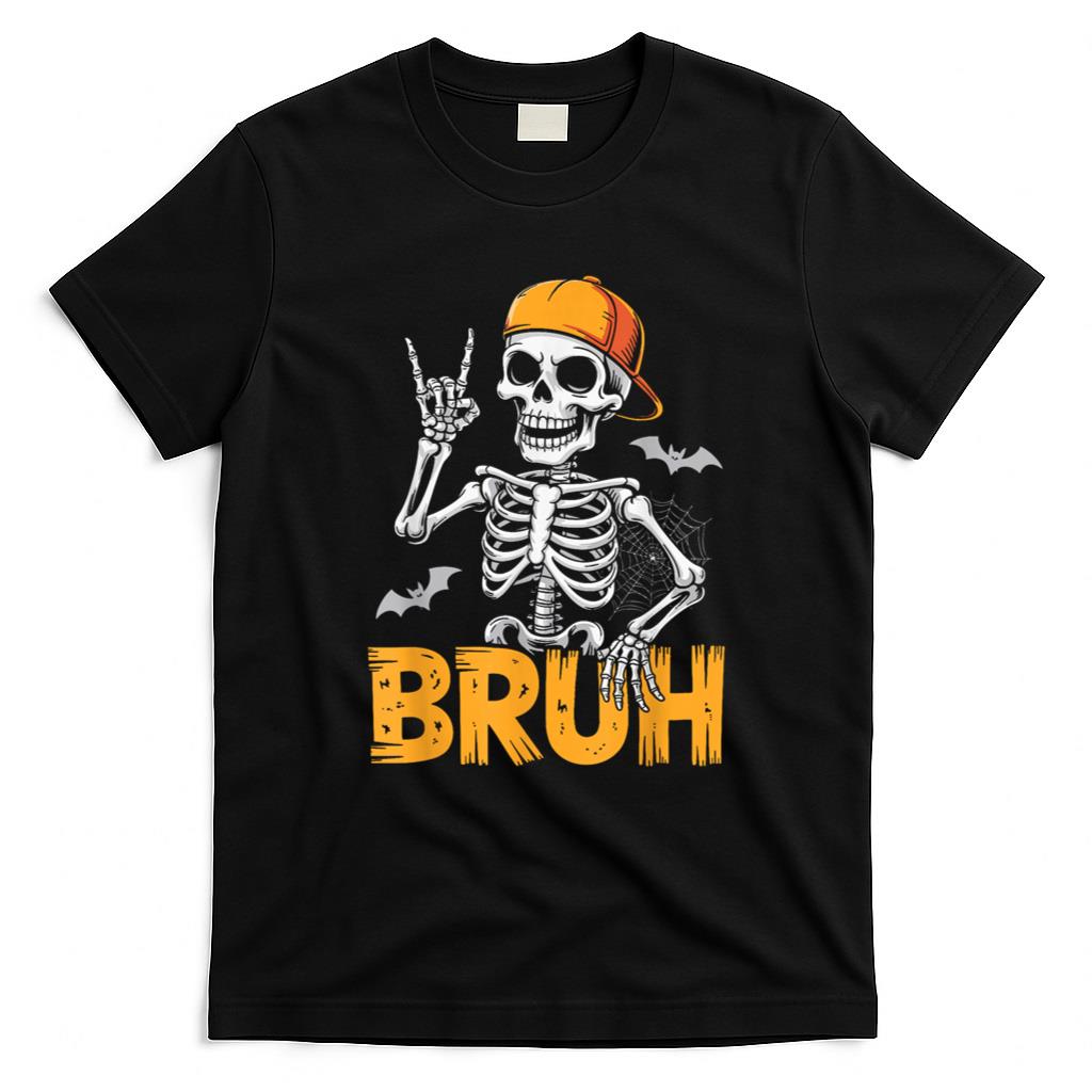 Halloween Shirt - Cool Bruh Skeleton Rock On Funny Halloween Men Boys Kids T-Shirt