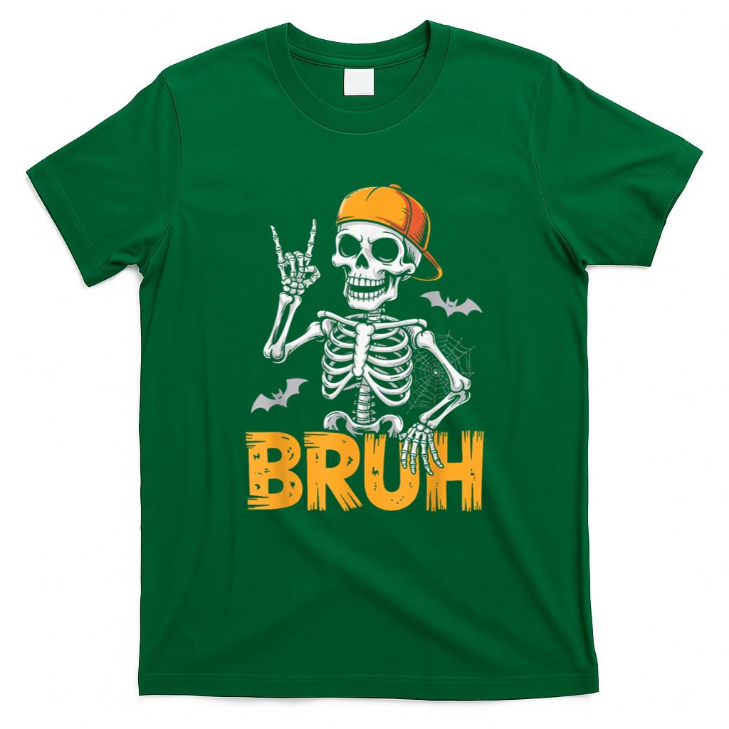 Halloween Shirt - Cool Bruh Skeleton Rock On Funny Halloween Men Boys Kids T-Shirt