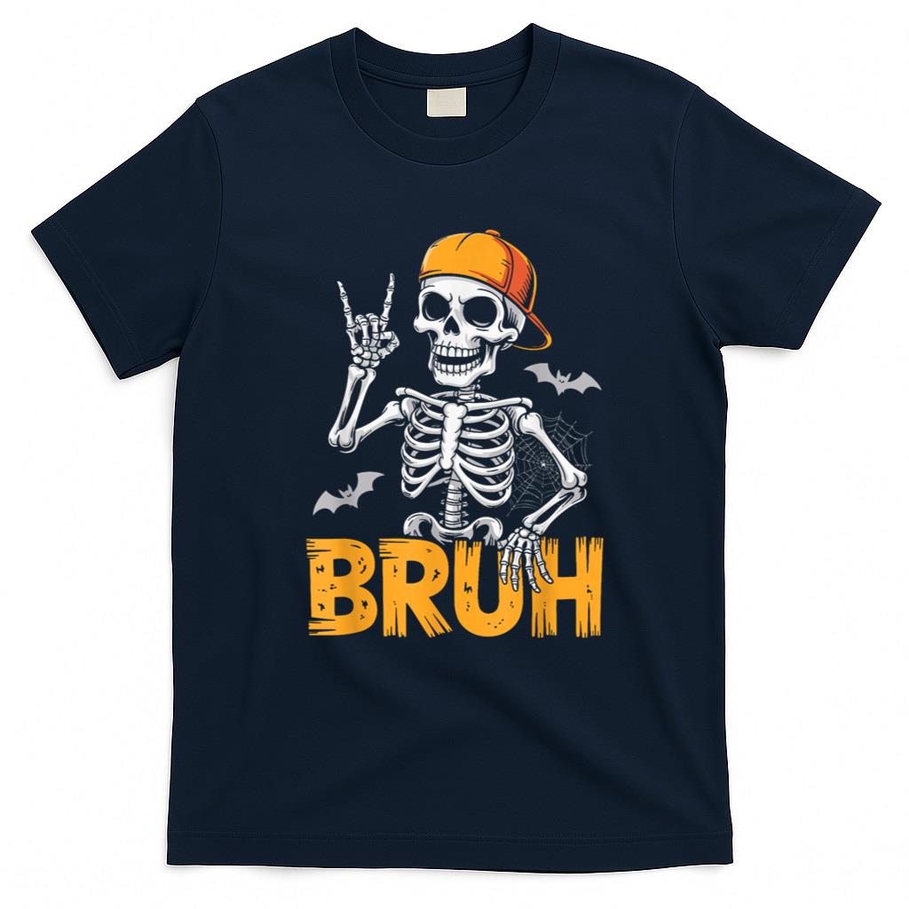 Halloween Shirt - Cool Bruh Skeleton Rock On Funny Halloween Men Boys Kids T-Shirt