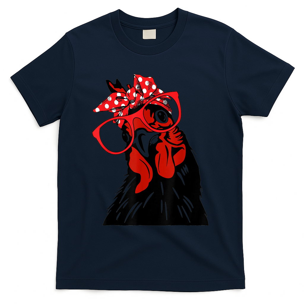 Cute Girl Chicken With Bandana Headband And Glasses Cool Gift T-Shirt
