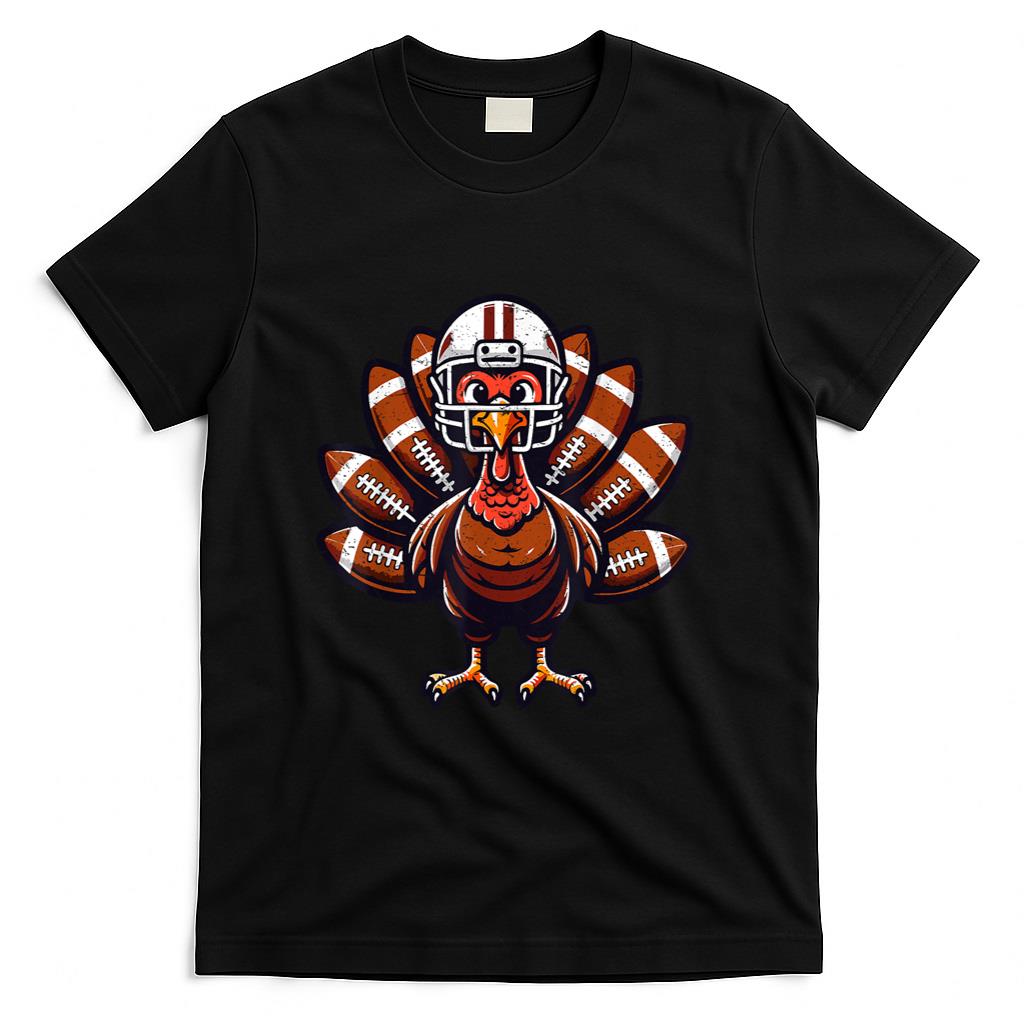Baby Turkey Football Player Toddler Boys Kids Thanksgiving T-Shirt