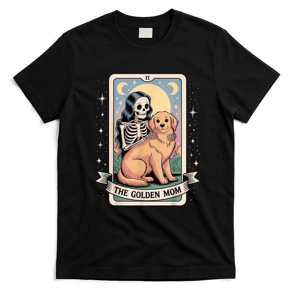 Pet Mom Halloween Shirt - The Golden Mom Skeleton Hug Tarot Card Halloween Dog Lover T-Shirt