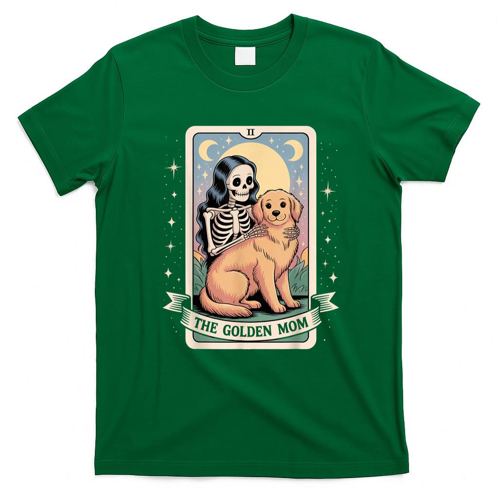 Pet Mom Halloween Shirt - The Golden Mom Skeleton Hug Tarot Card Halloween Dog Lover T-Shirt