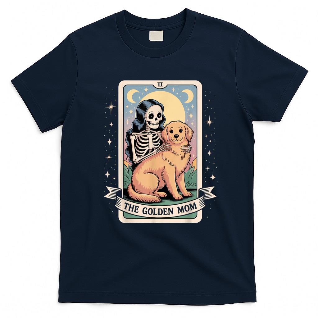 Pet Mom Halloween Shirt - The Golden Mom Skeleton Hug Tarot Card Halloween Dog Lover T-Shirt