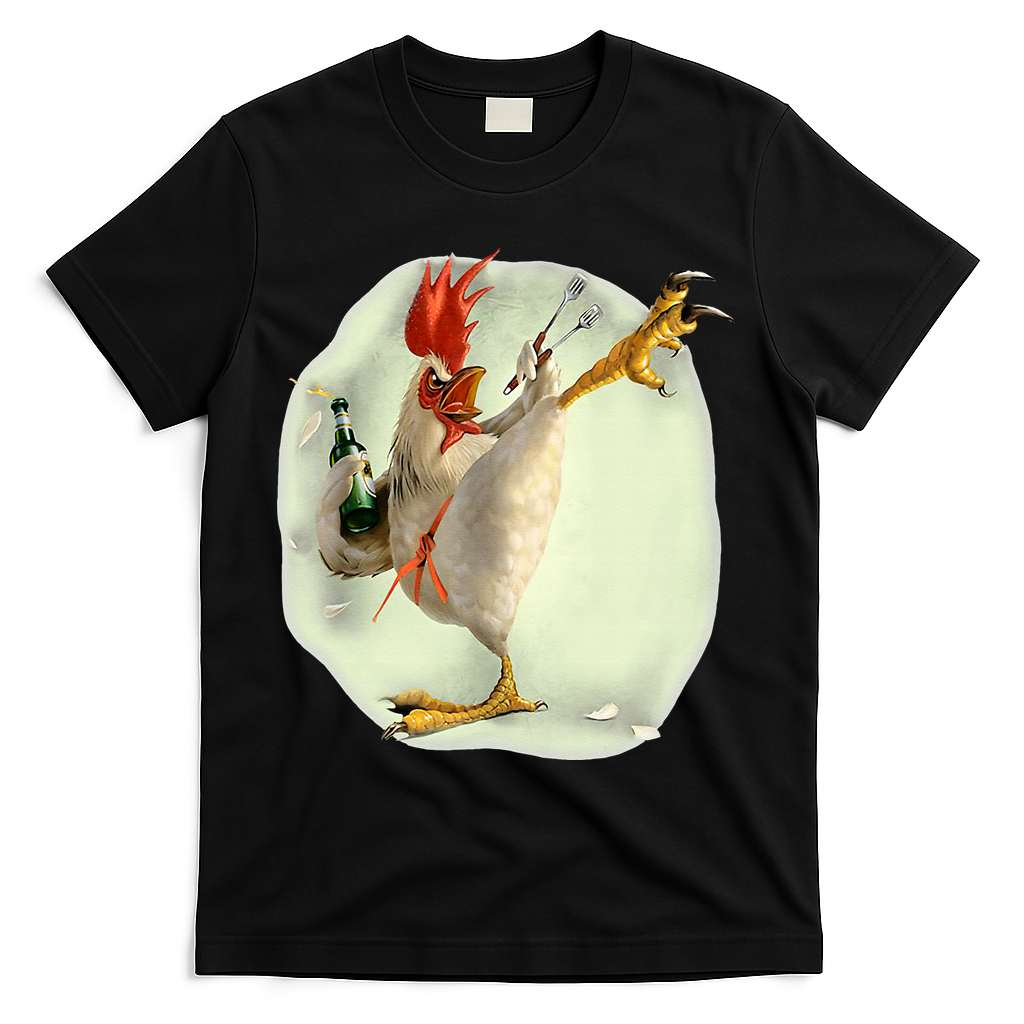 Chicken Beer Karate Kick Cool Chicken Funny Chicken Farmer T-Shirt
