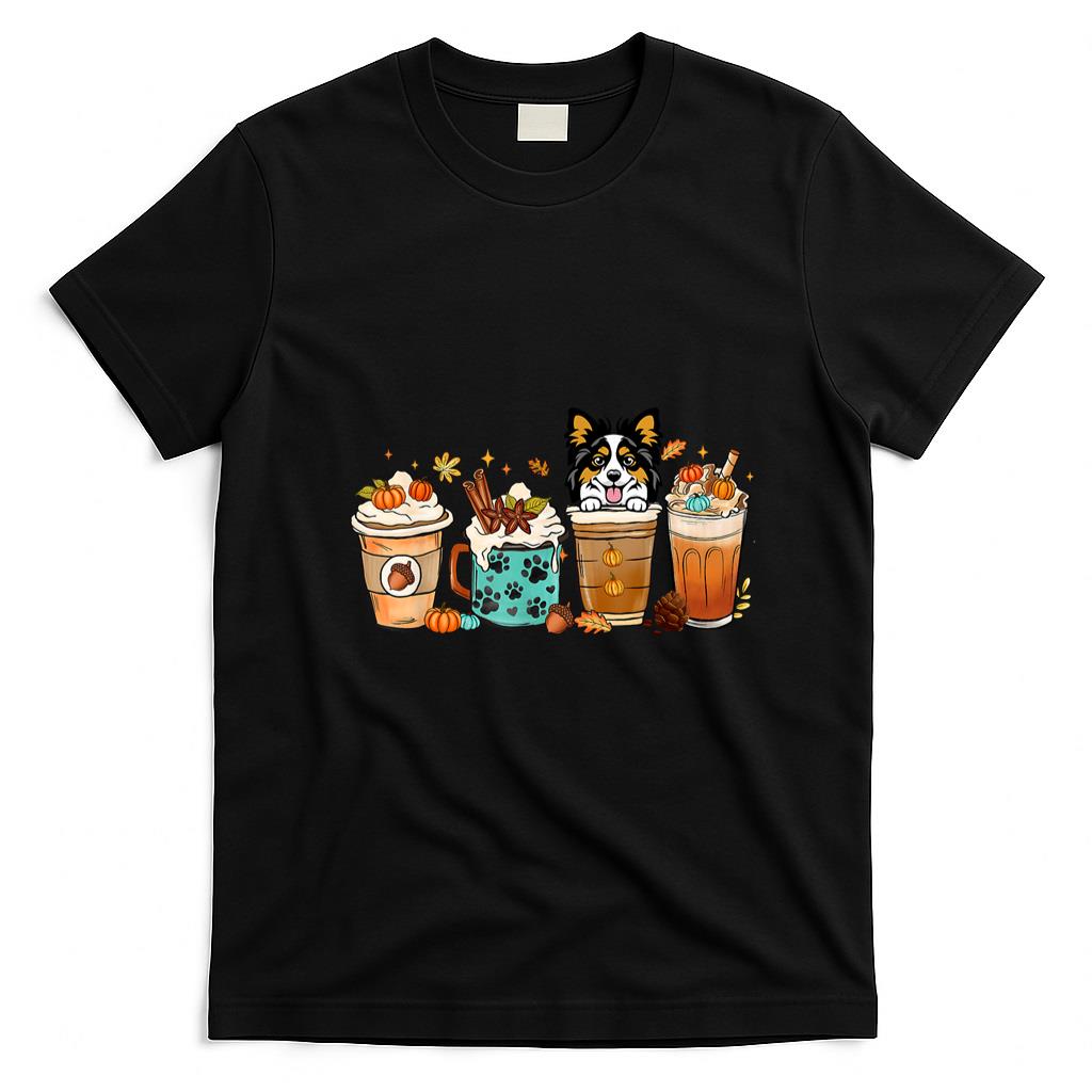 Pet Mom Halloween Shirt - Papillion Dog Fall Autumn Coffee Cups Halloween Pet Dog Mom T-Shirt