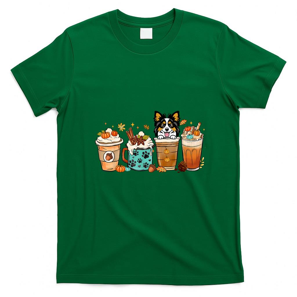 Pet Mom Halloween Shirt - Papillion Dog Fall Autumn Coffee Cups Halloween Pet Dog Mom T-Shirt
