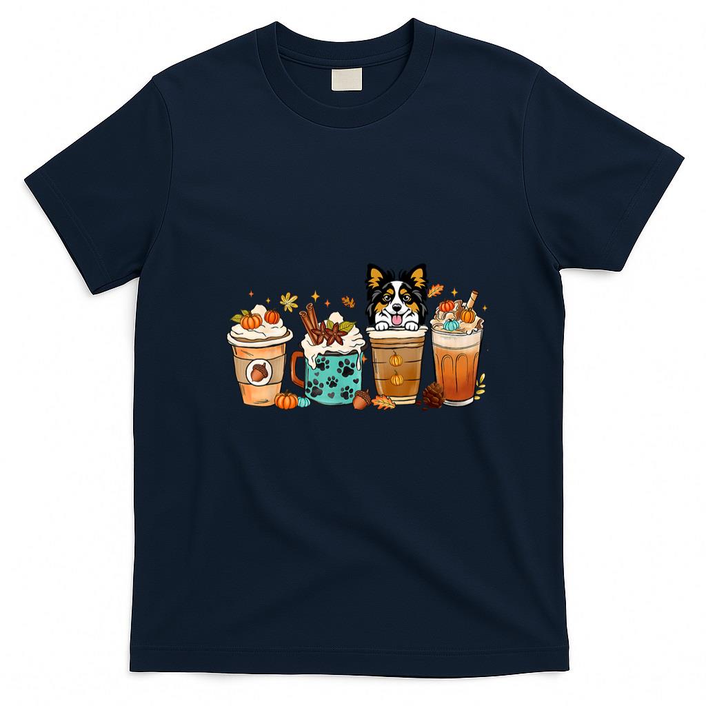 Pet Mom Halloween Shirt - Papillion Dog Fall Autumn Coffee Cups Halloween Pet Dog Mom T-Shirt