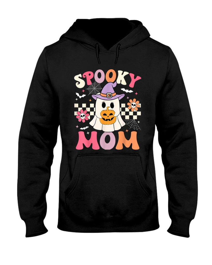 Pet Mom Halloween Shirt - Groovy Spooky Mom Retro Ghost Holding Pumpkin Halloween T-Shirt