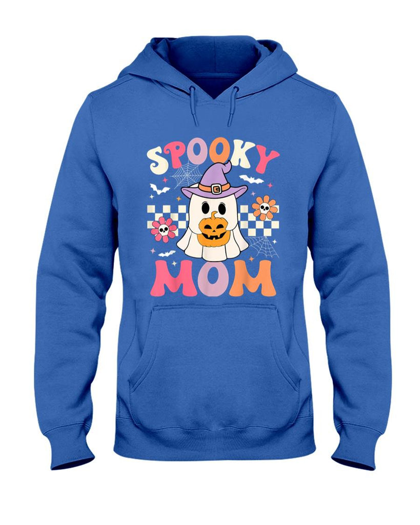 Pet Mom Halloween Shirt - Groovy Spooky Mom Retro Ghost Holding Pumpkin Halloween T-Shirt