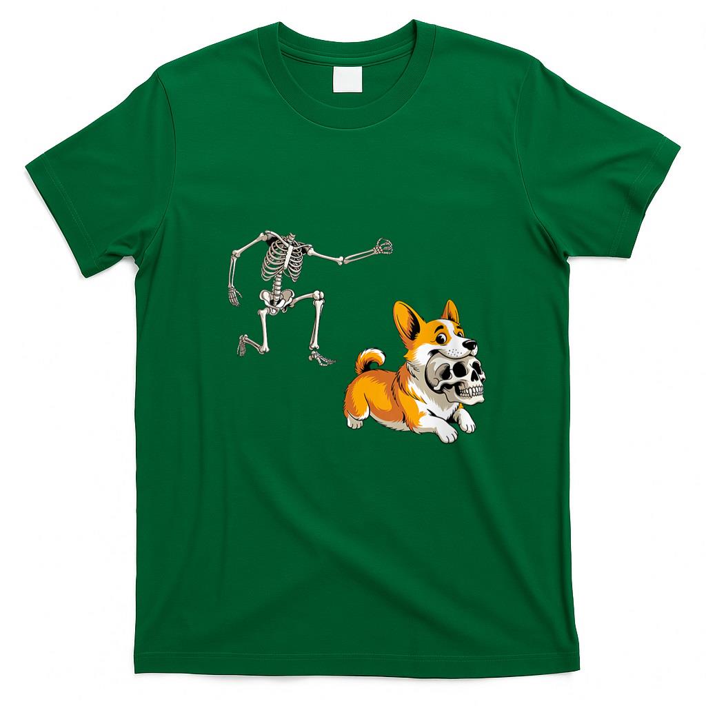 Pet Mom Halloween Shirt - Womens Funny Skeleton Chasing Corgi Halloween Dog Mom Pet Lover V-Neck T-Shirt_2